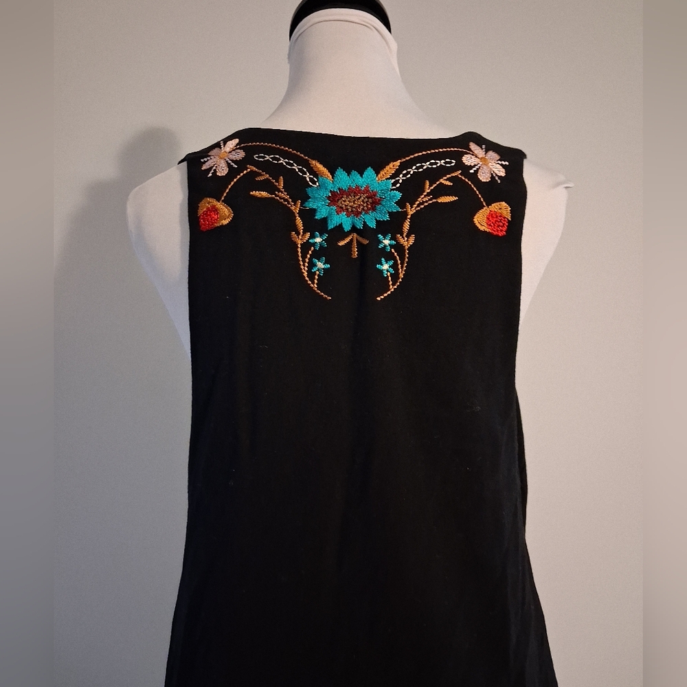 Free People Embroidered Black Sleeveless Mini Dress Size Med - Picture 5 of 13